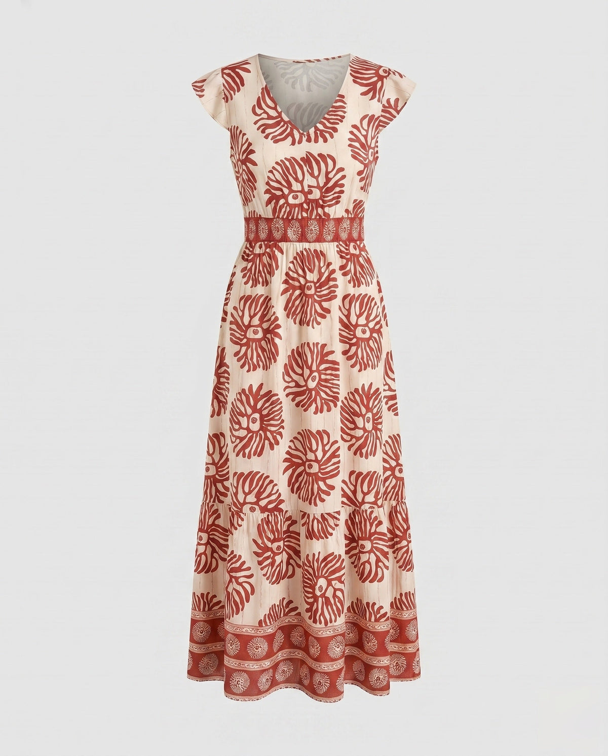 Damen Maxikleid mit floralem Muster und teilbarem Rock