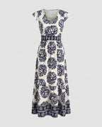 Damen Maxikleid mit floralem Muster und teilbarem Rock