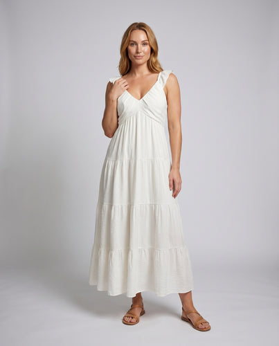Damen Maxikleid mit lässigem V-Ausschnitt und voluminösem Rock