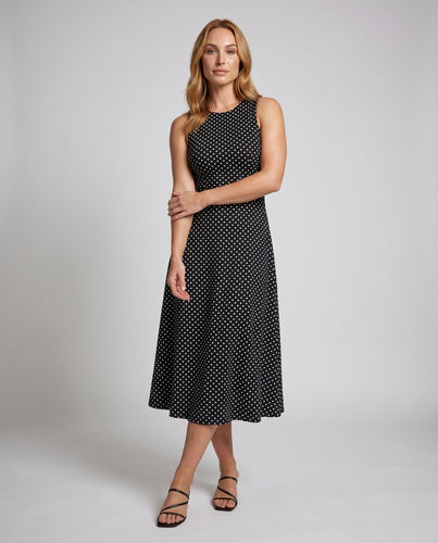 Damen Maxikleid mit modernem Polka-Dots-Muster und elegantem Schnitt