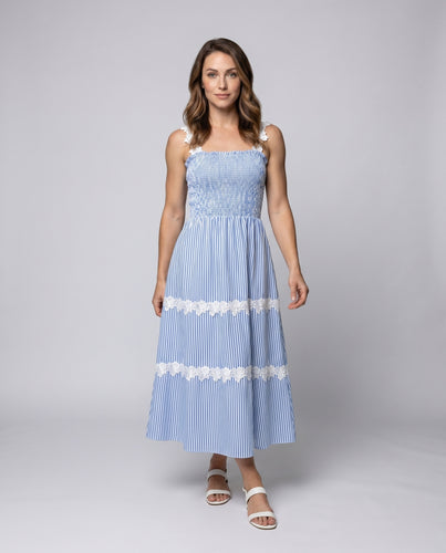 Damen Maxikleid mit schickem Rüschenbesatz und elastischem Oberteil