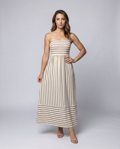 Damen Maxikleid mit schmalen Trägern und vertikalem Streifenmuster