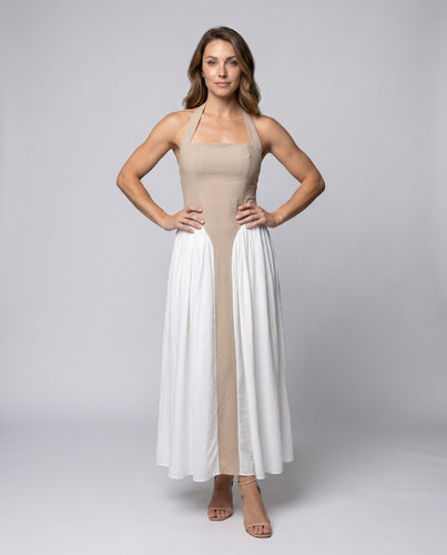 Damen Maxikleid mit schulterfreiem Design und elegantem Taillengürtel
