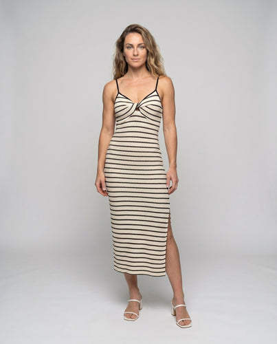 Damen Maxikleid mit Spaghetti-Trägern und schickem Streifenmuster