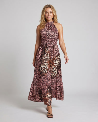 Damen Maxikleid mit verführerischem Tiermuster und raffiniertem Trägerschnitt