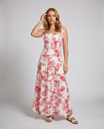Damen Maxikleid mit verspielten Schulterträgern und fließendem Rock