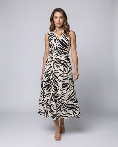 Damen Midi-Kleid mit edlem Zebra-Muster und voluminösem Rock