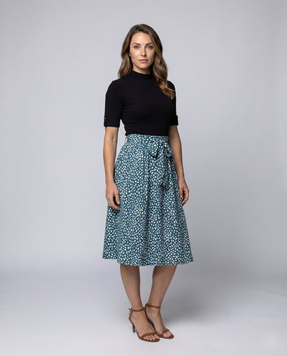 Damen Midi-Kleid mit elegantem Bindegürtel und modischem Punktmuster