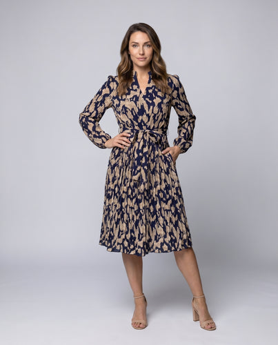Damen Midi-Kleid mit elegantem V-Ausschnitt und trendigem Bindegürtel