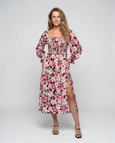 Damen Midi-Kleid mit floralem Design und schickem Schlitz