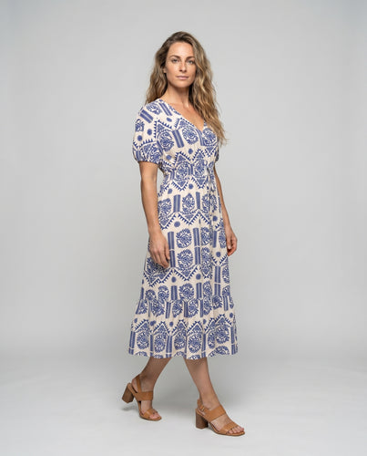 Damen Midi-Kleid mit floralem Muster und elastischem Taillengürtel