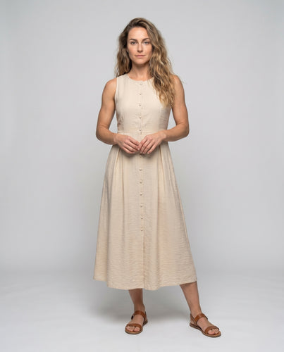 Damen Midi-Kleid mit Knopfleiste und seitlichem Schlitz