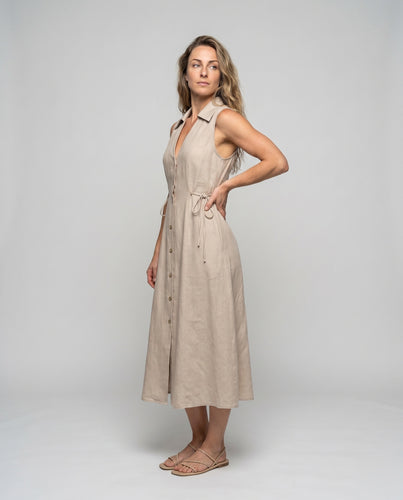 Damen Midi-Kleid mit tailliertem Schnitt und modischen Knopfdetails