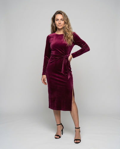 Damen Midi-Wickelkleid mit elegantem Taillengürtel und langen Ärmeln