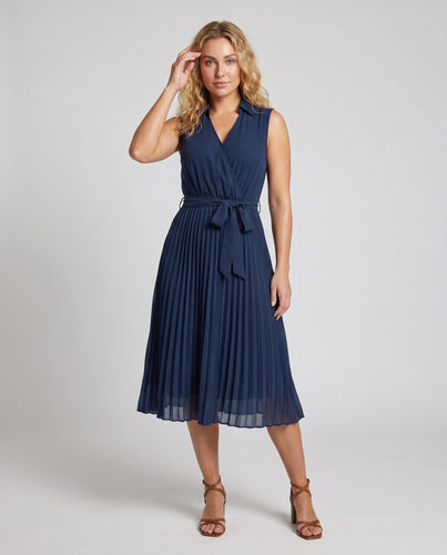 Damen Midikleid mit elegantem Wickeldesign und plissiertem Rock