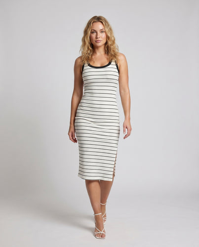 Damen Midikleid mit modischem Streifenmuster und seitlichem Schlitz