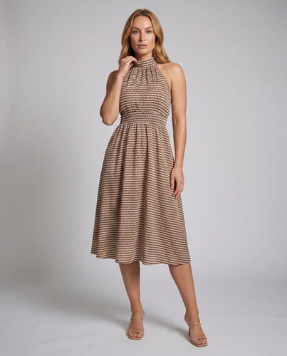 Damen Midikleid mit schickem hochgeschlossenem Design und stylischem Muster