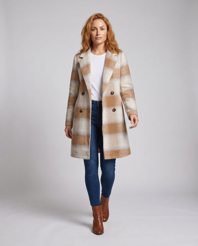 Damen modische Doppelreiher-Wolljacke mit kariertem Muster