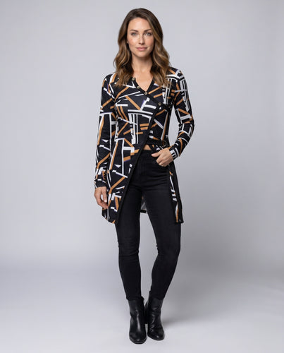 Damen modische Longbluse mit grafischem Muster