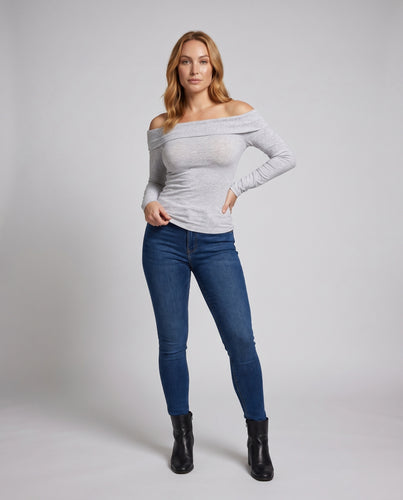Damen Off-Shoulder Langarmshirt
