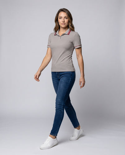 Damen Polo-Shirt mit modernen Streifen und klassischem Kragen