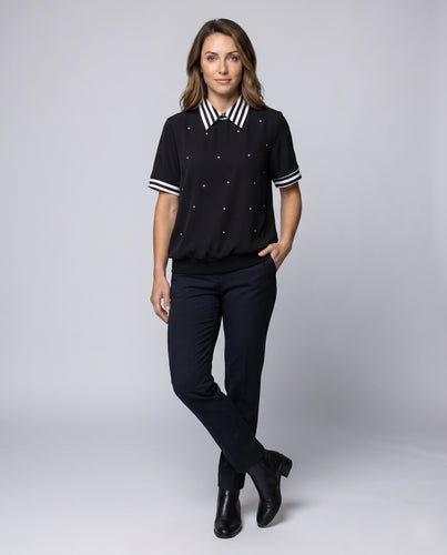 Damen Polo-Shirt mit modischem Streifenkragen und eleganten Details