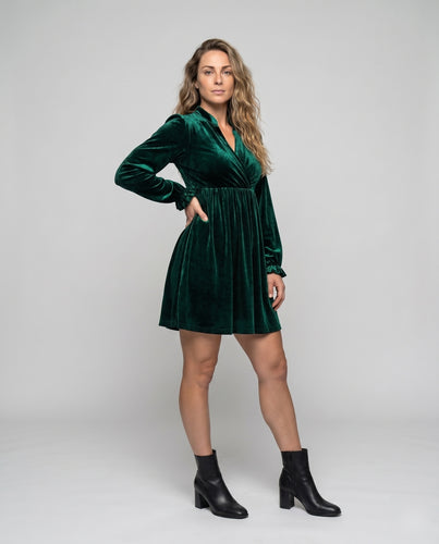 Damen Samt Minikleid mit tiefem V-Ausschnitt und Rüschendetails