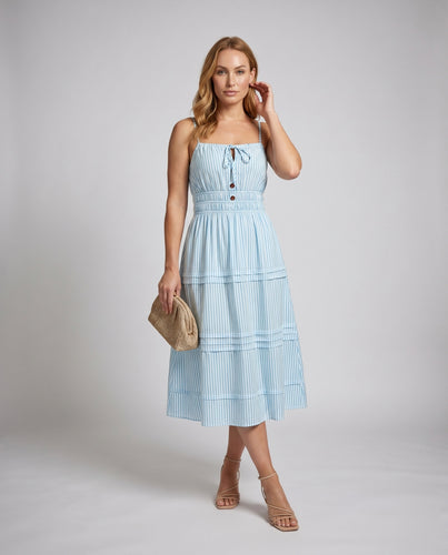 Damen Sommerliches Maxikleid mit Spaghettiträgern und süßem Knopfdesign