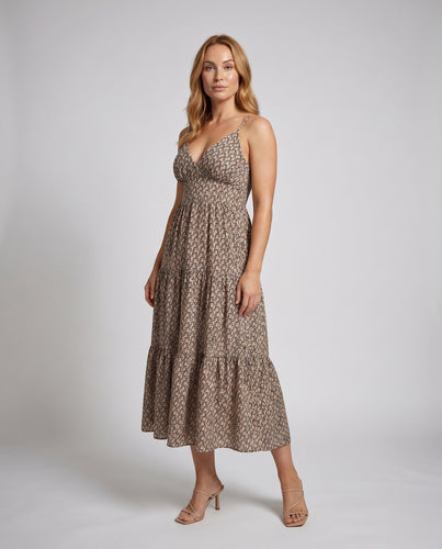 Damen Sommerliches Maxikleid mit tiefem V-Ausschnitt und Rüschensaum