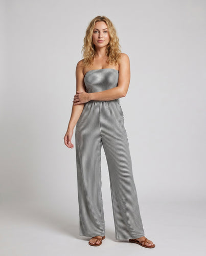 Damen Strapless Jumpsuit mit weitem Bein und elastischem Bund