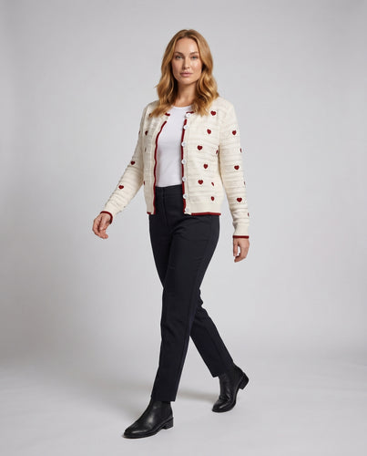 Damen Strickjacke mit Herzen und kontrastierenden Knopfdetails