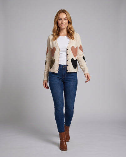 Damen Strickjacke mit Herzmuster und romantischem Design