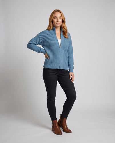Damen Strickjacke mit hohem Kragen und durchgehendem Reißverschluss