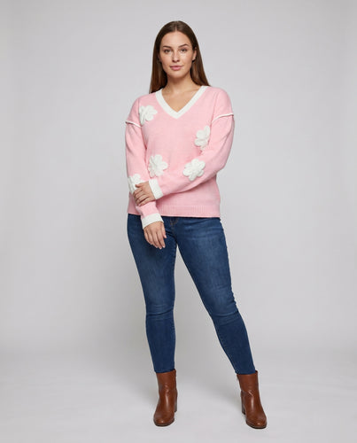 Damen Strickpullover mit floralen Applikationen