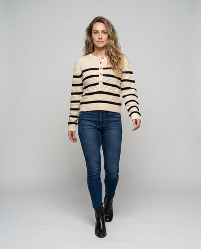 Damen Strickpullover mit Knopfleiste und Streifenmuster