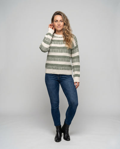 Damen Strickpullover mit modernem Rippmuster und weiten Ärmeln