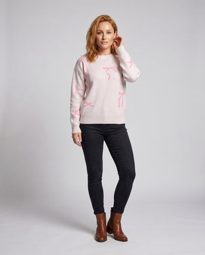 Damen Strickpullover mit verspielten Schleifenmotiven