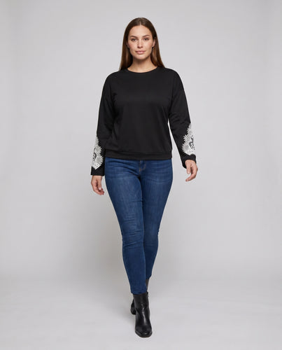 Damen Sweatshirt mit eleganter Spitzenborte