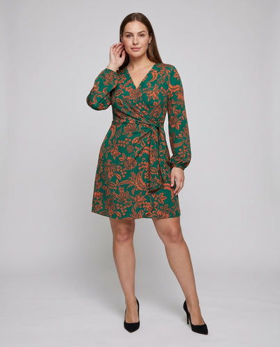 Damen Wickelkleid mit floralem Design und langen Ärmeln