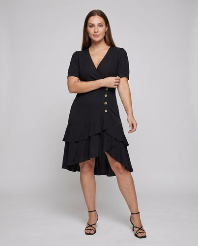 Damen Wickelkleid mit Rüschen und dekorativen Knopfdetails