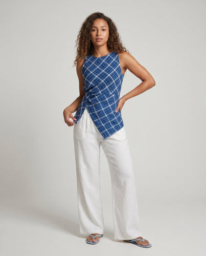 Damen asymmetrisches Karobluse mit elegantem Twisted-Design
