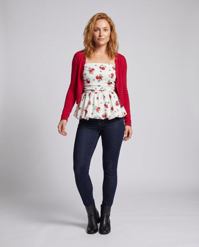 Damen Blusenshirt mit floralem Peplum-Design und charmanten Rüschenakzenten