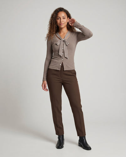 Damen Cardigan mit dekorativer Schleifen- und Streifenakzent