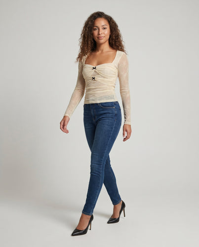 Damen Elegantes und figurbetontes Spitzenkleid mit Puffärmeln