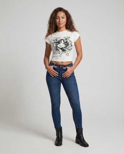 Damen Kurzarm T-Shirt mit kreativem Manga-Print