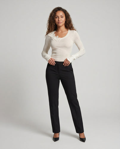 Damen Langarmshirt mit dekorativem Spitzenbesatz