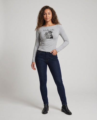 Damen Langarmshirt mit kreativem Druck und figurformendem Schnitt