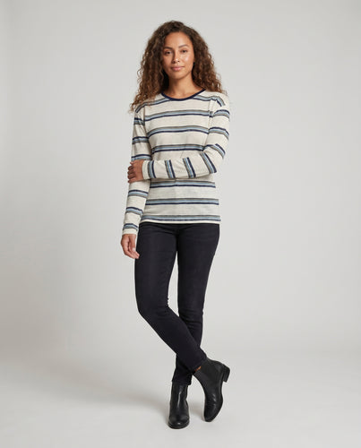 Damen Langarmshirt mit maritimem Streifenmuster