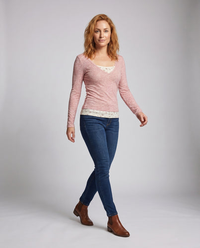 Damen Langarmshirt mit V-Ausschnitt und Wickeldesign