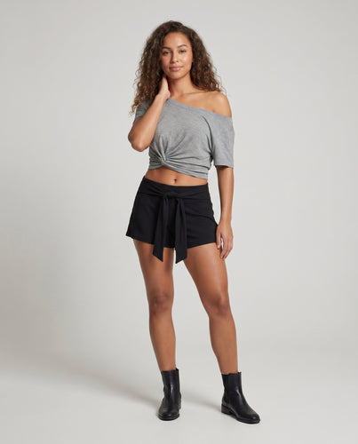 Damen lässiges Crop-Top mit asymmetrischem Schulterausschnitt und modischem Knotendetail